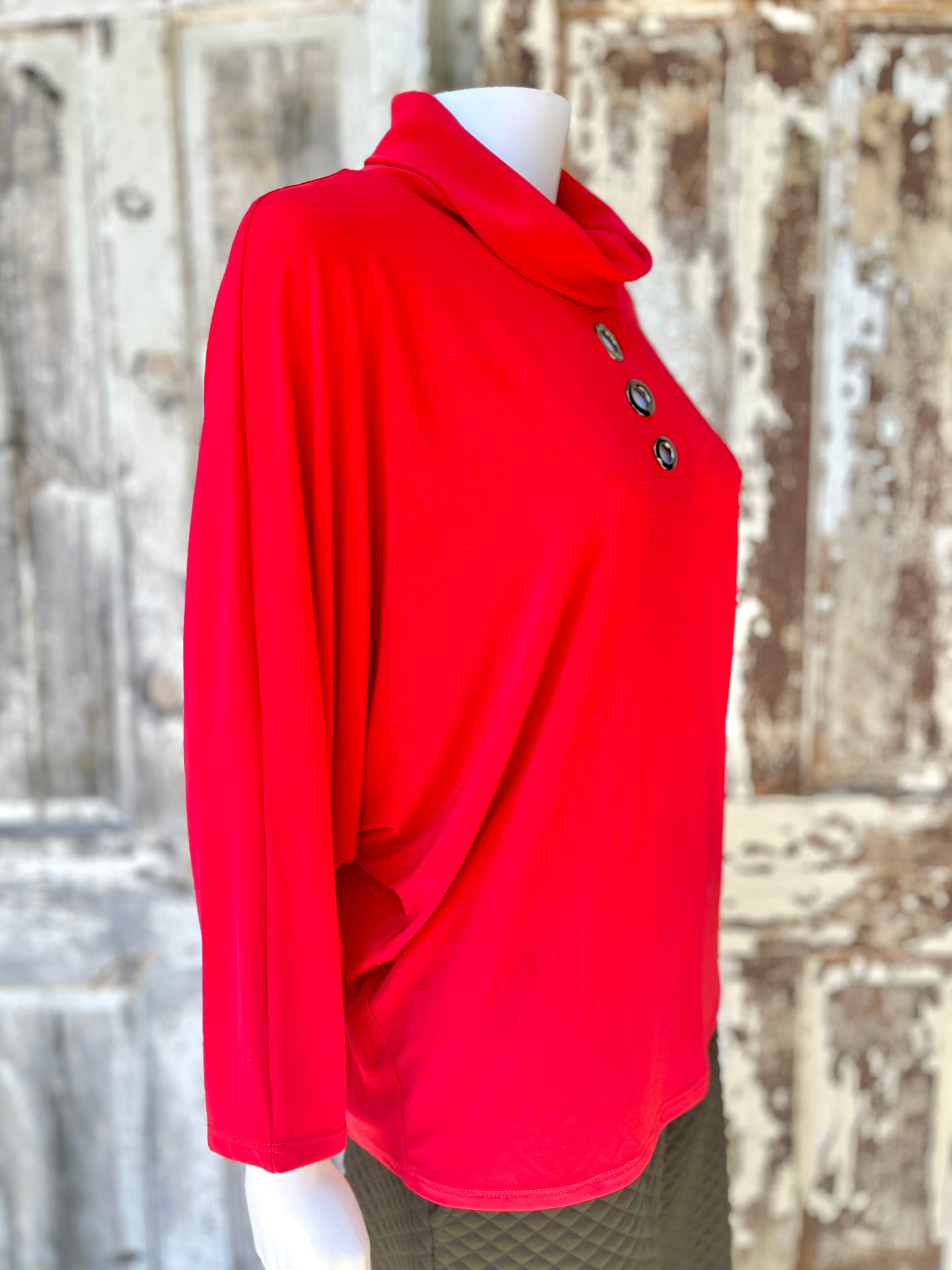 Silky Knit Boxy Top With Eyelets - Lipstick Red