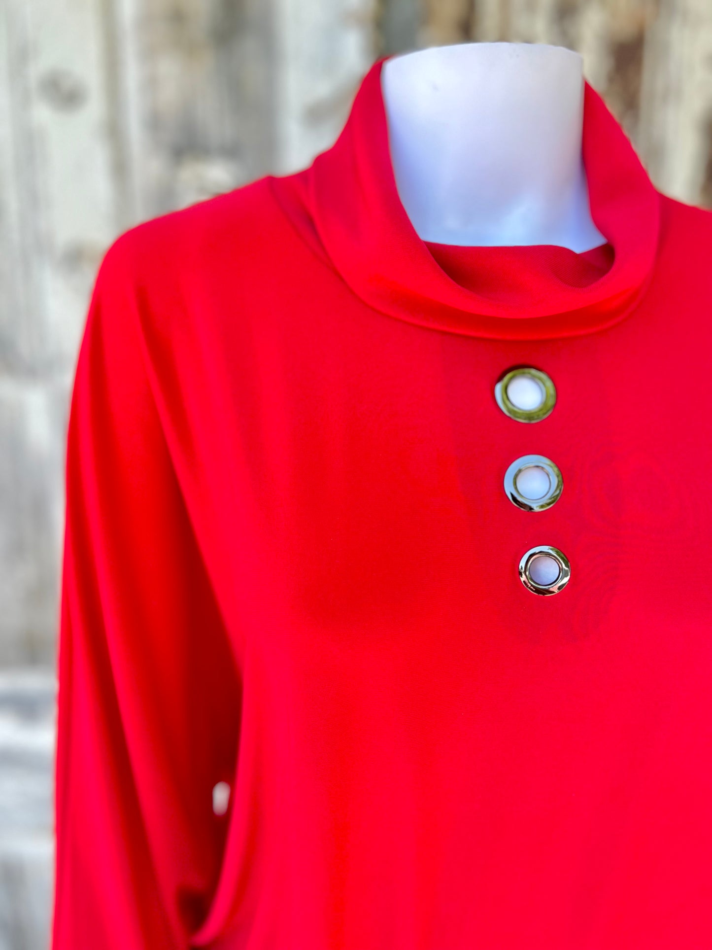 Silky Knit Boxy Top With Eyelets - Lipstick Red