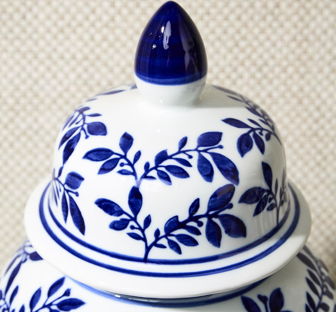 Hand-Painted Blue and White Chinoiserie Temple Jar with Lids (Sold Separately)