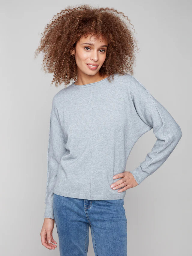Sweater With Metallic Sleeve Detail - Heather Grey