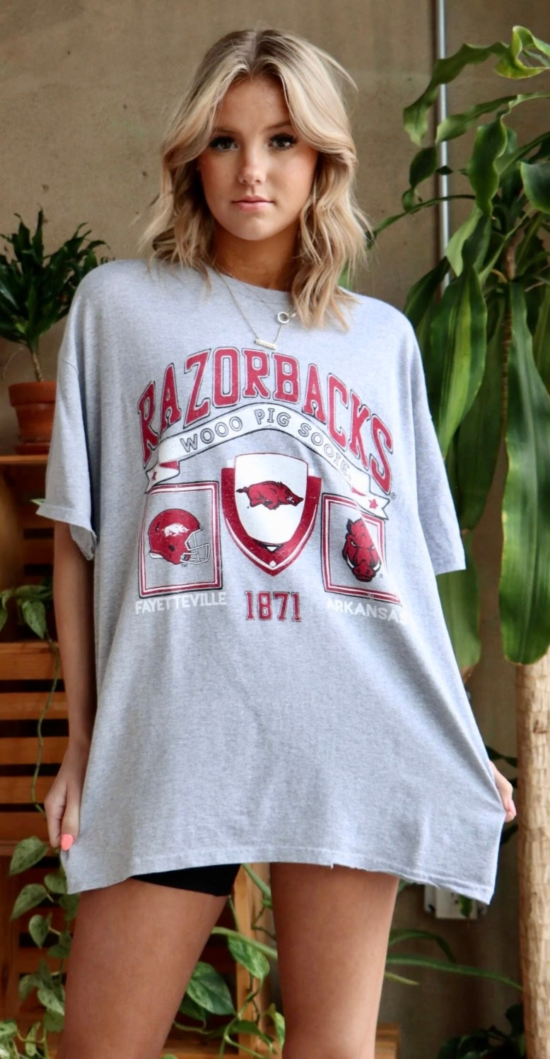 Razorback Prep Patch Tee - Gray