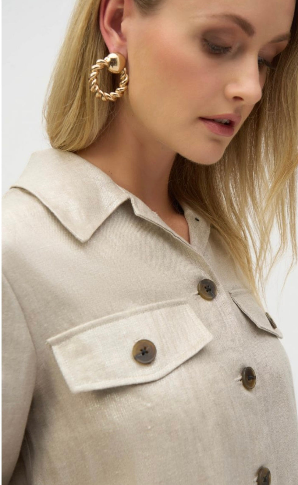 Foiled Linen Blend Short Sleeve Boxy Jacket Style