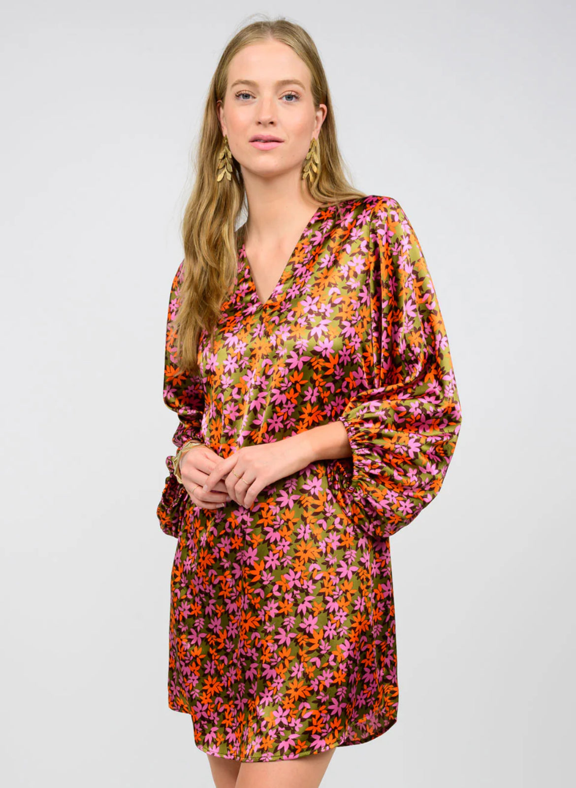 Deep V Neck Dress-Olive