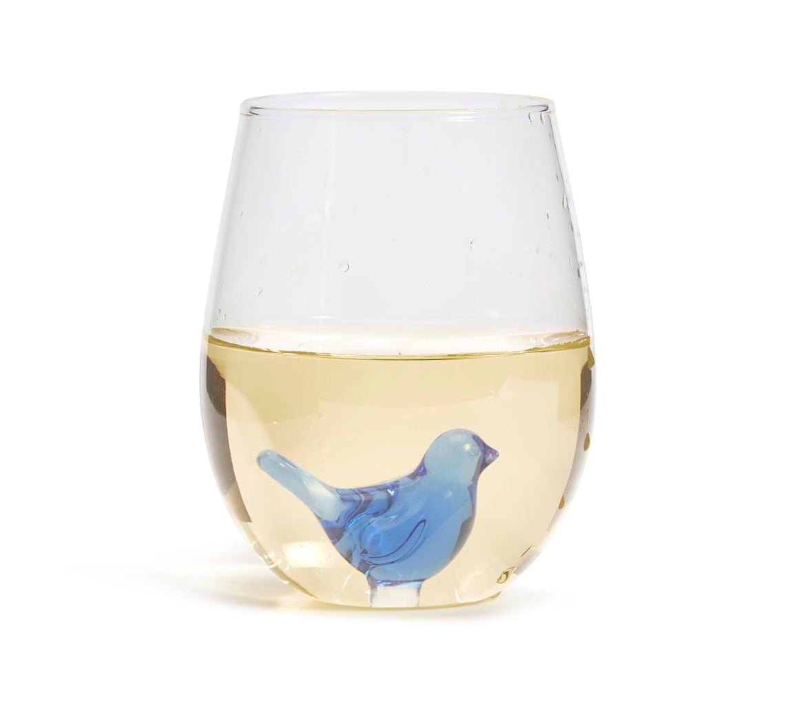 Blue Bird Stemless Wine Glass