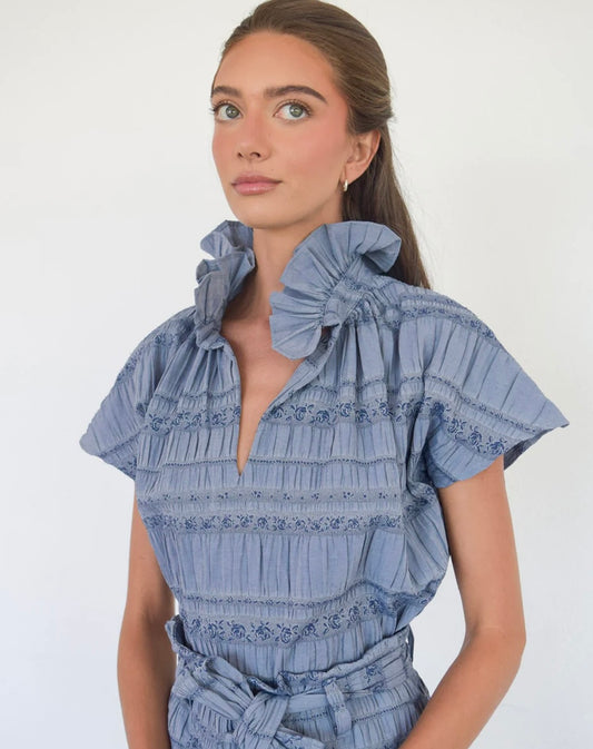 Vicki Short Sleeve Top - Blue Floral