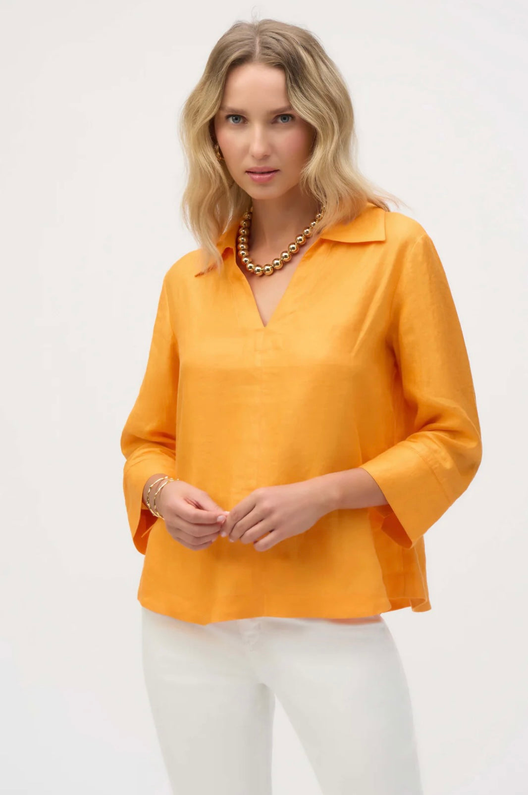 PALM SPRINGS LINEN BOXY TOP WITH SHIRT COLLAR