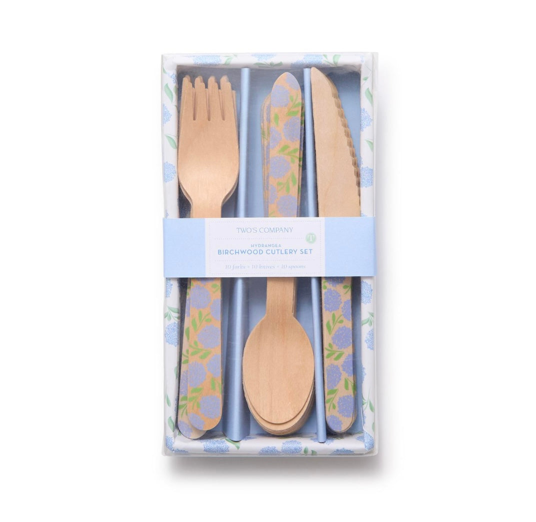 Hydrangea Birchwood Cutlery Set
