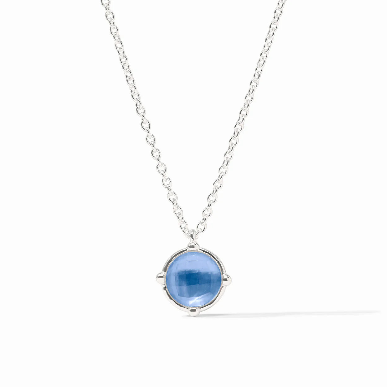 Honeybee Solitaire Necklace-Silver & Iridescent Chalcedony Blue