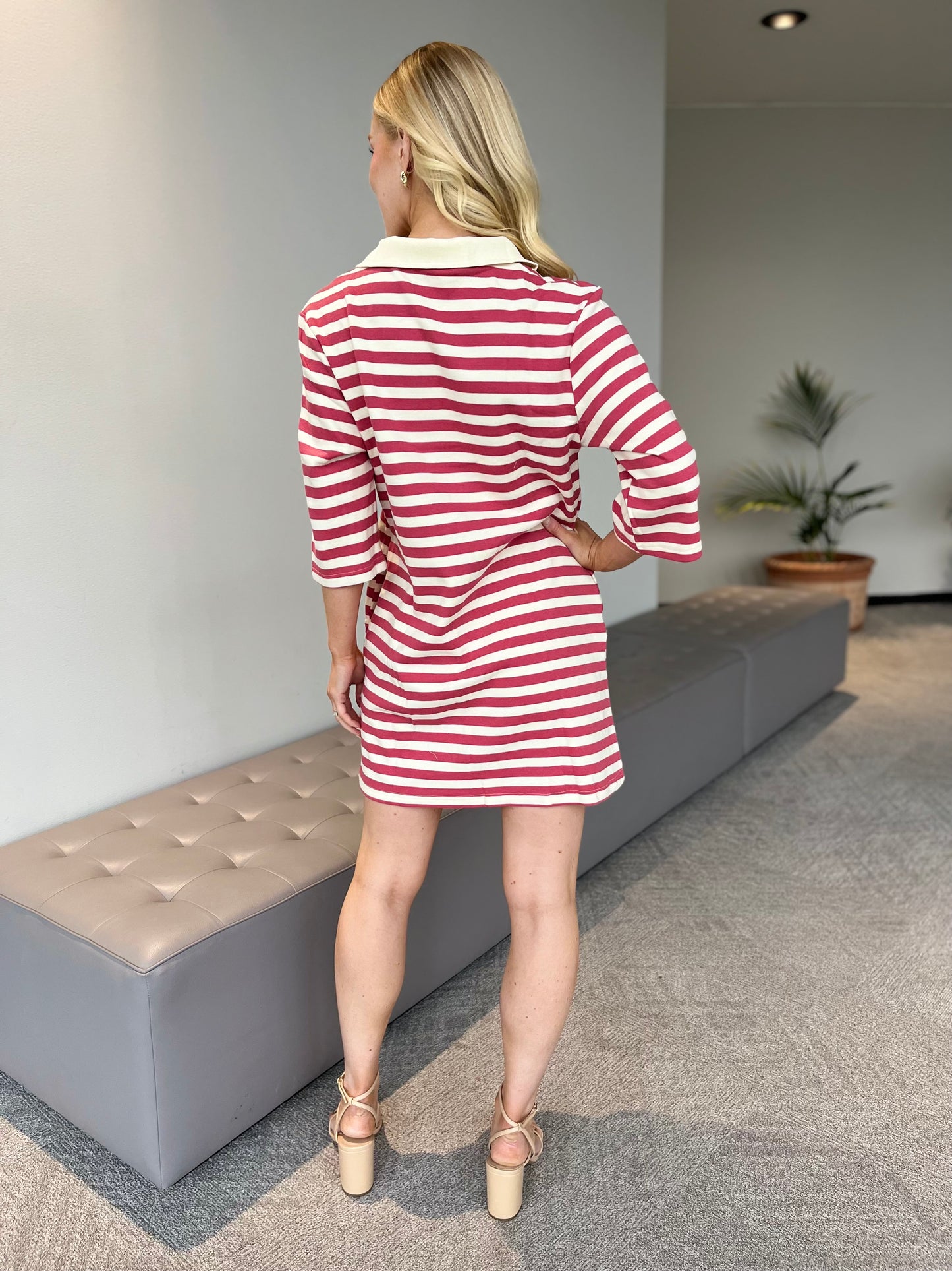 Stripe Dress-Pink/White