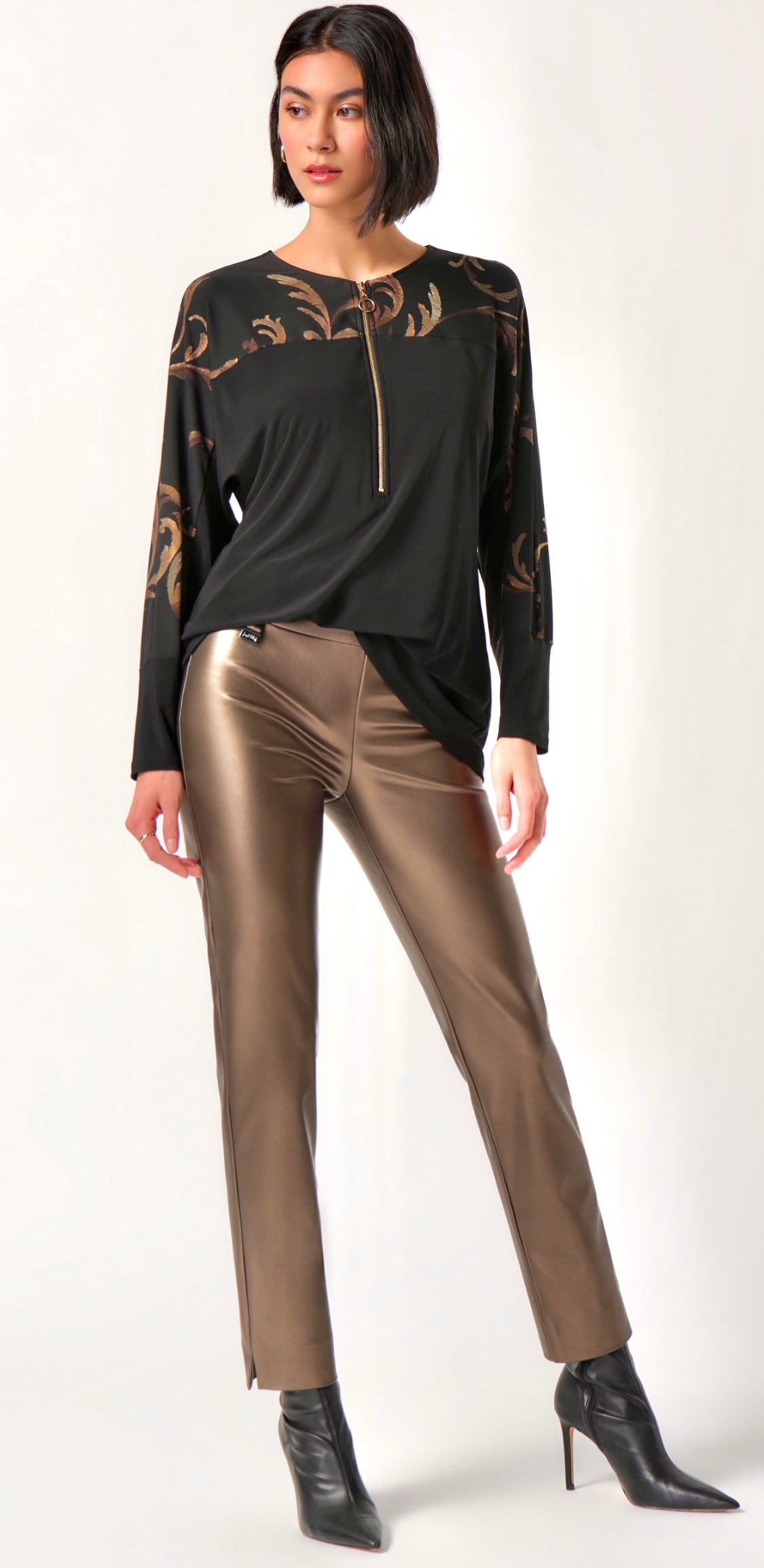 Metallic Pull On Pants - Bronze