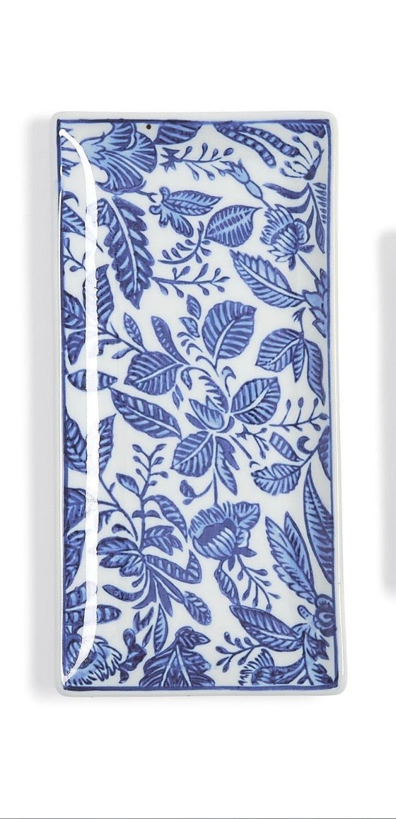 Chinoiserie Hand-Painted Blue and White Trinket / Desk Tray