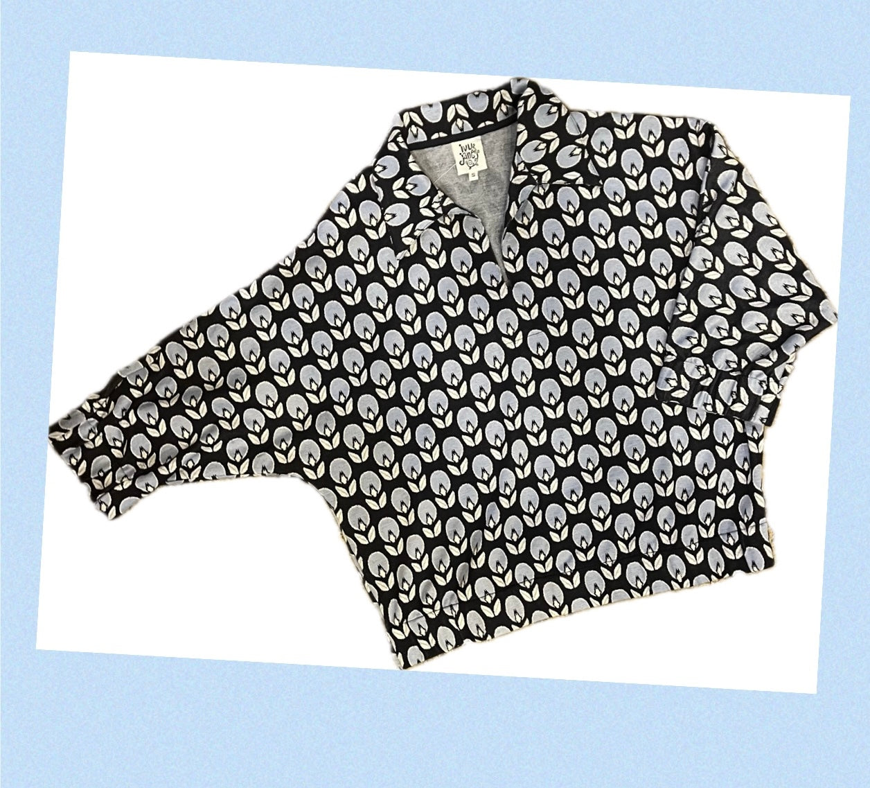 Collared Popover Top-Blue Tulip
