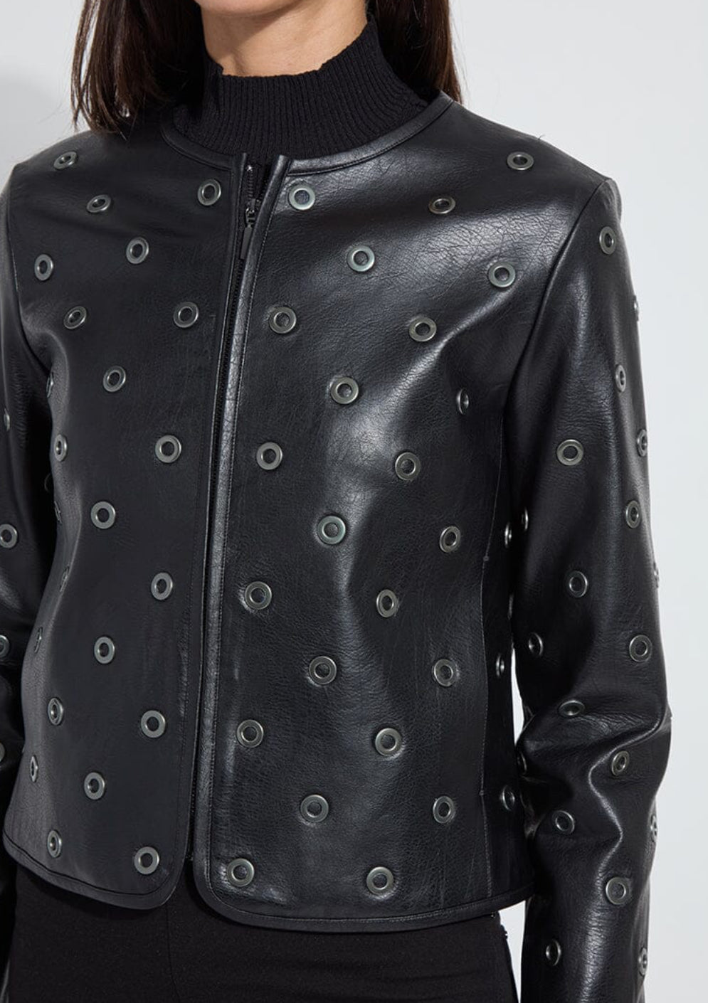 Geneva Grommet Vegan Leather Jacket -Black