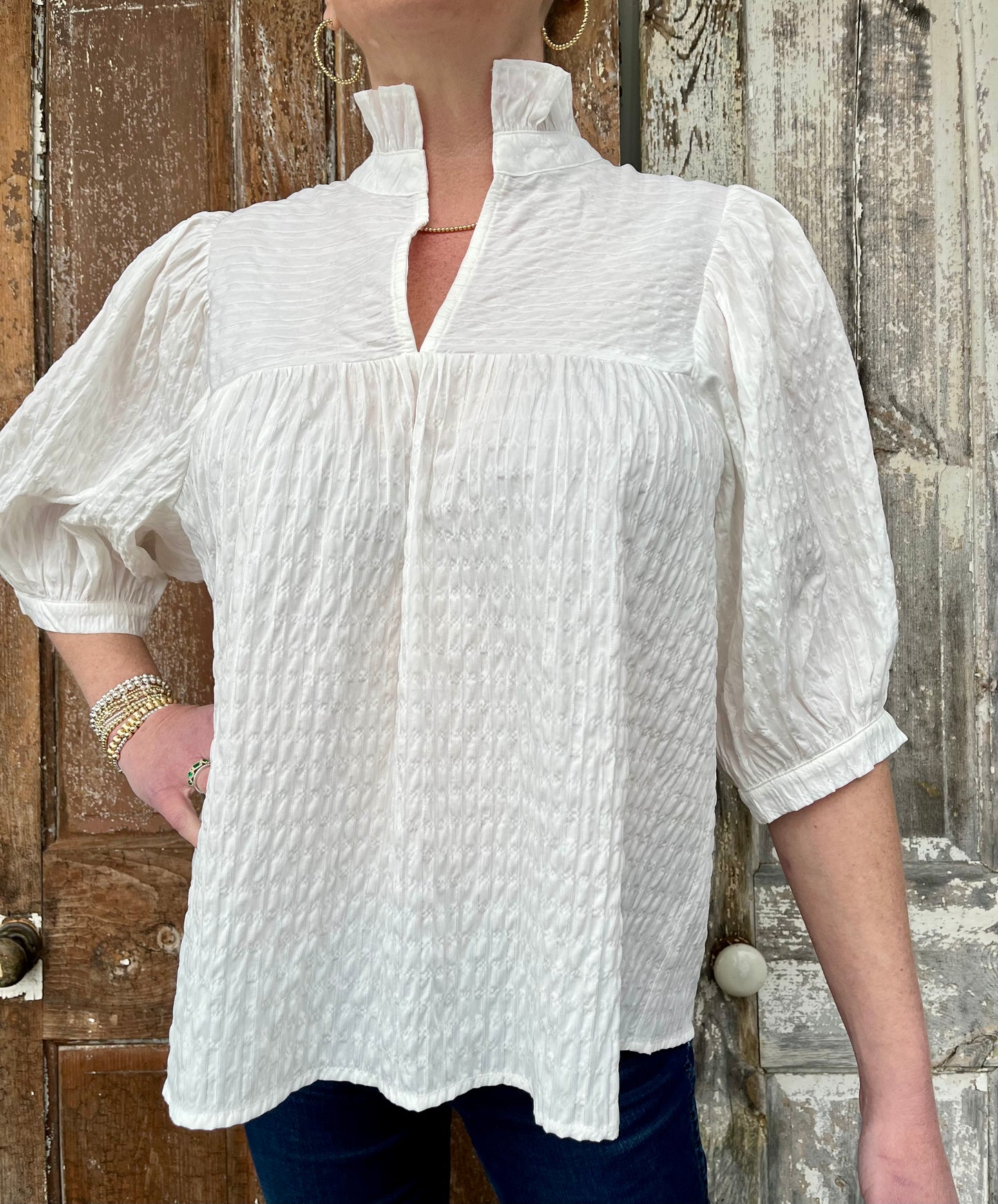 High Neck Top- White