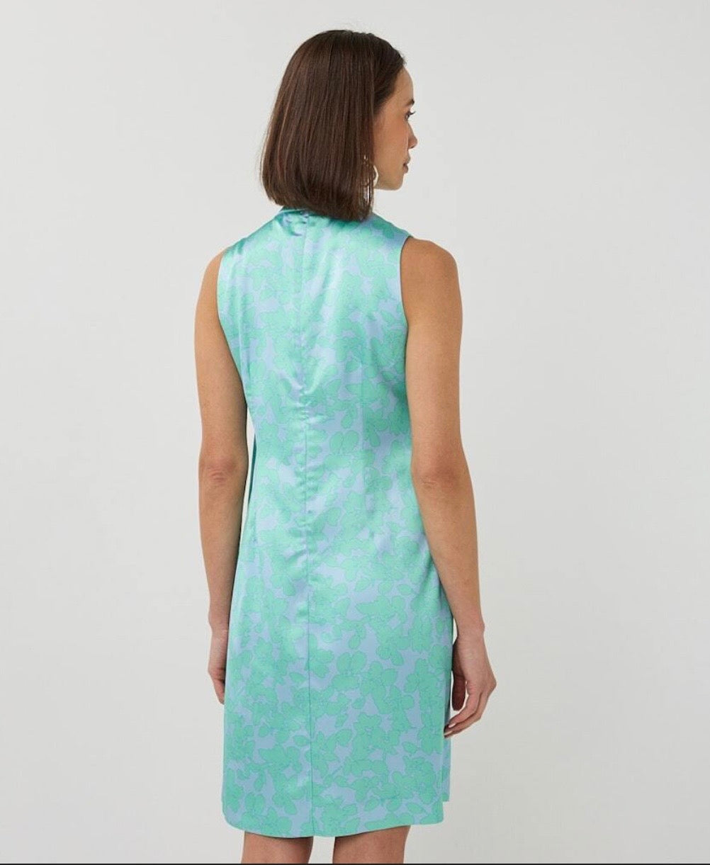 Esqualo Sleeveless Bow Neck Sheath Dress-Blue/Green