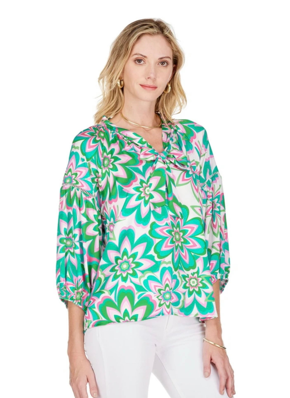 Tie Front Trim Blouse