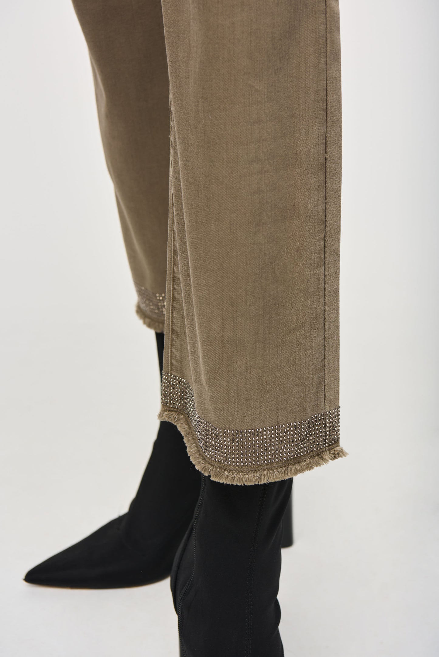 Denim Straight Pants With Frayed Hem - Java