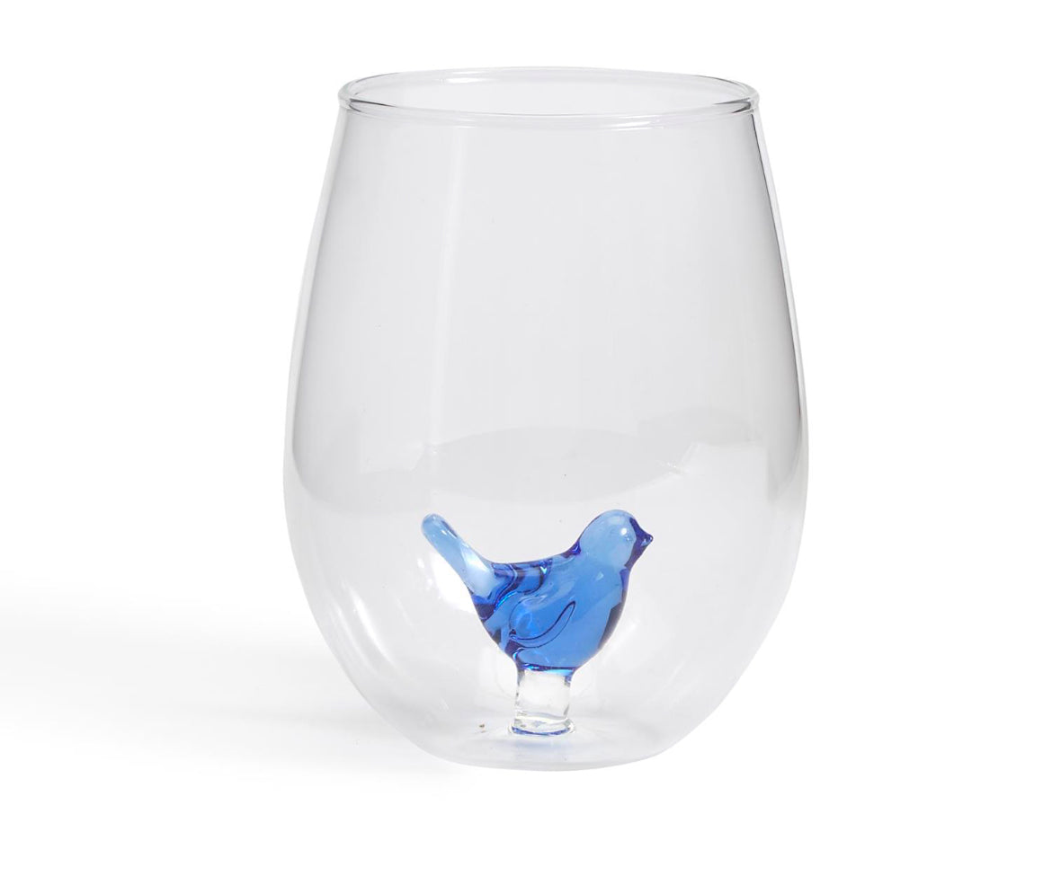 Blue Bird Stemless Wine Glass