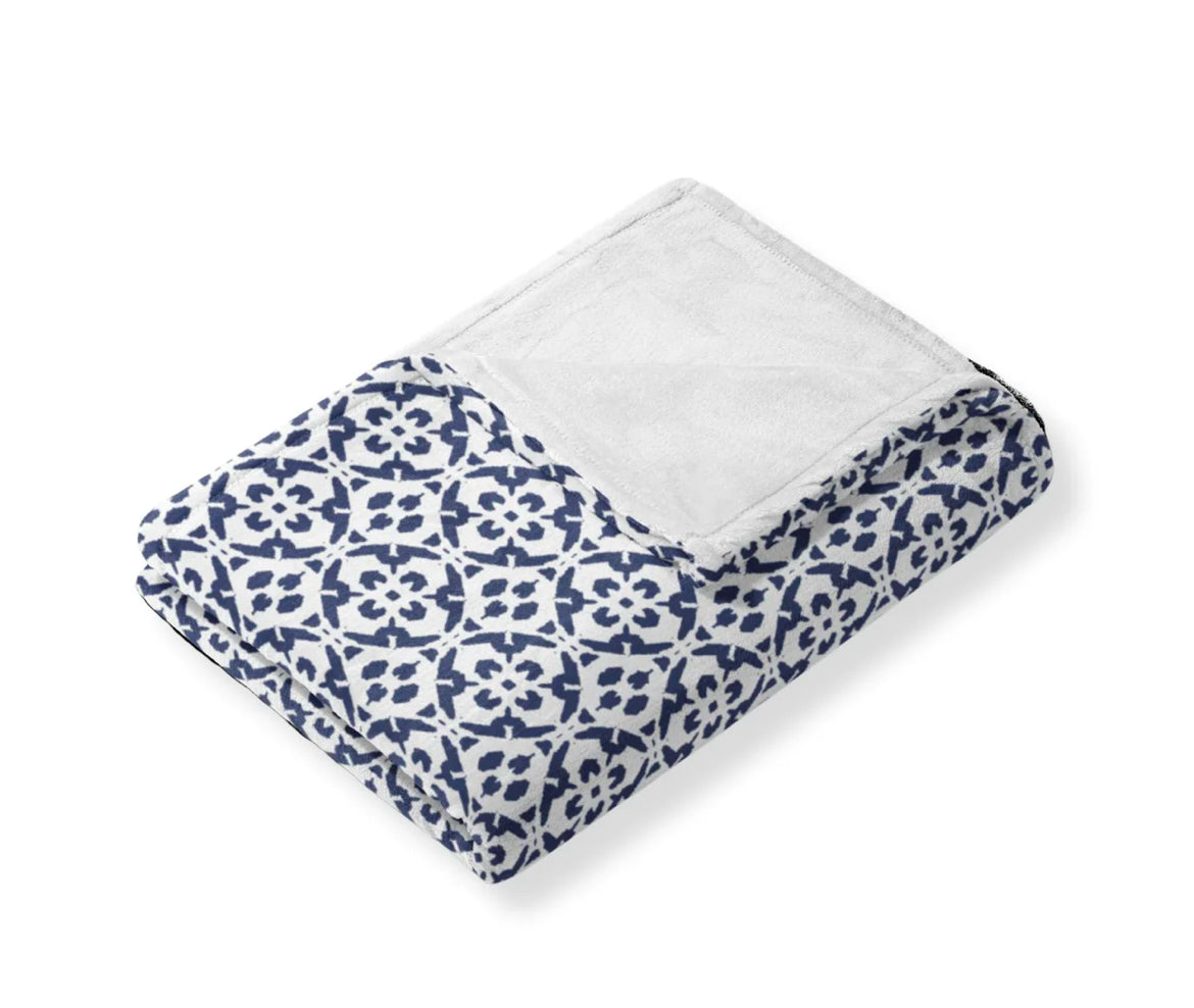 Laura Park Porto Tiles Navy Fleece Blanket