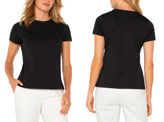Short Sleeve Crew Neck Knit Tee-Black