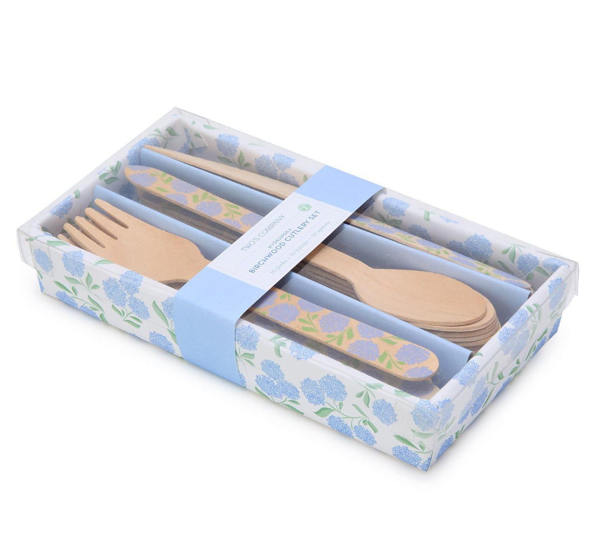 Hydrangea Birchwood Cutlery Set