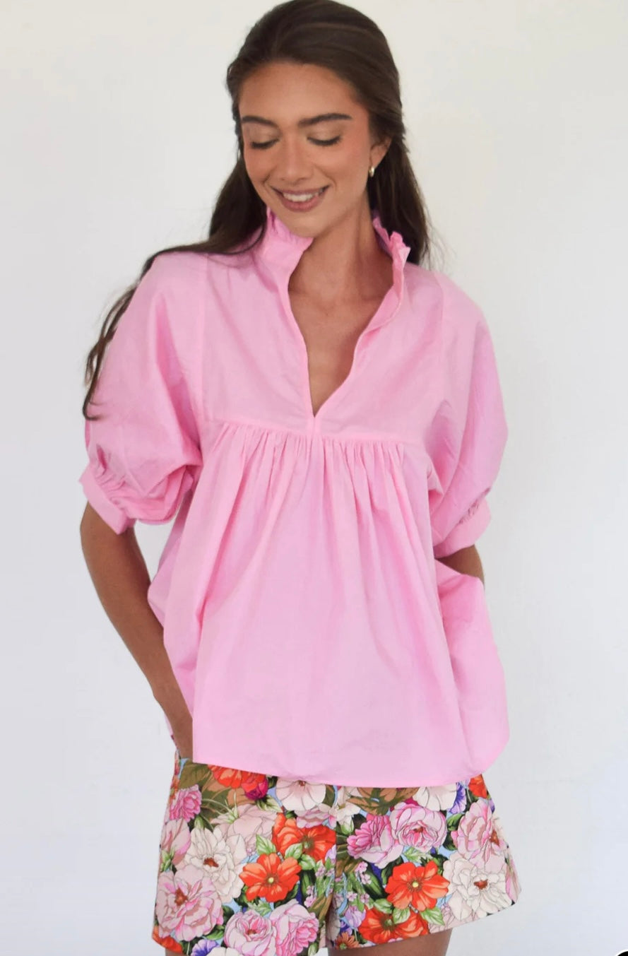 High Neck Top - Begonia Poplin