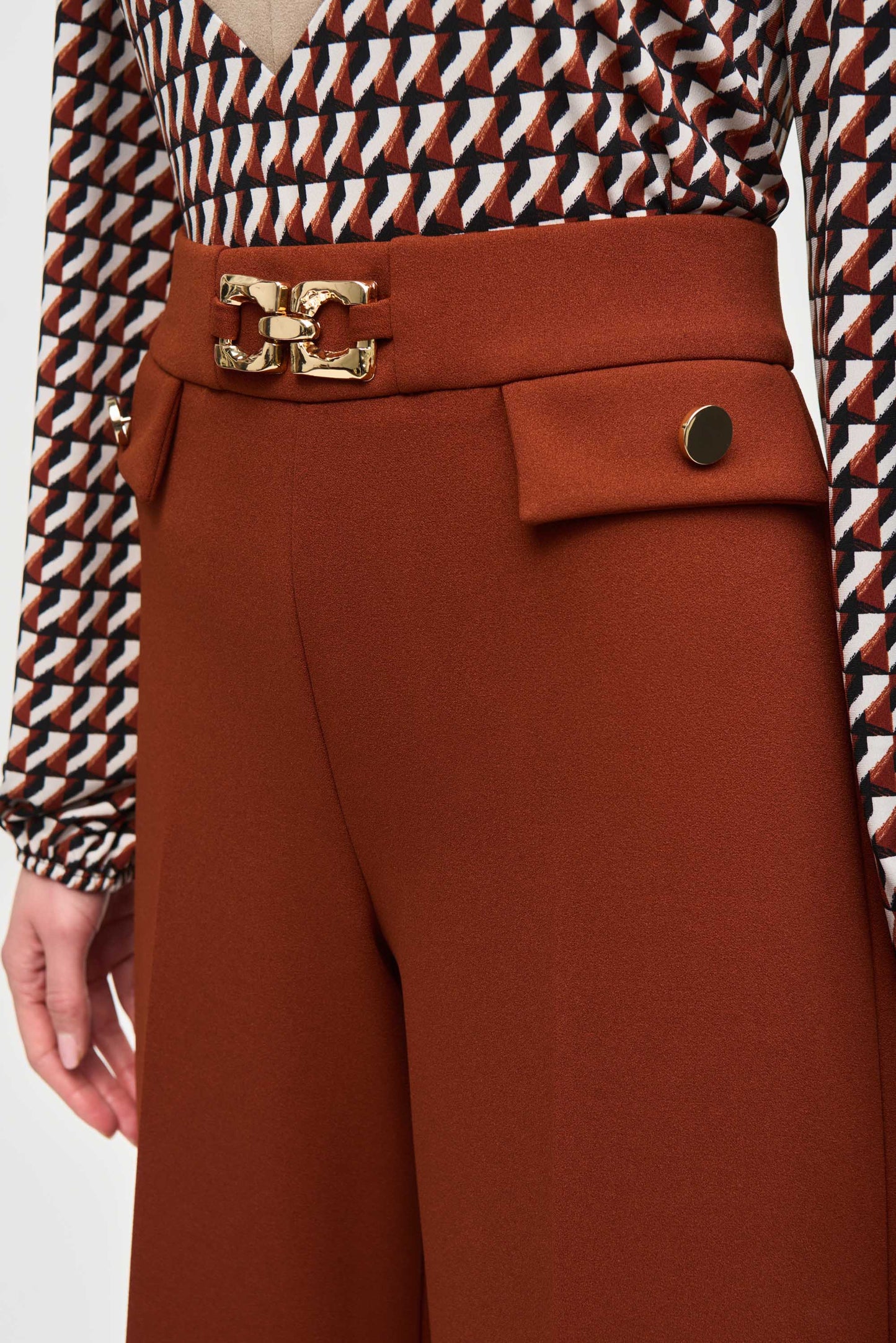 Scuba Crepe Wide-Leg Pull-On Cropped Pants - Cinnamon