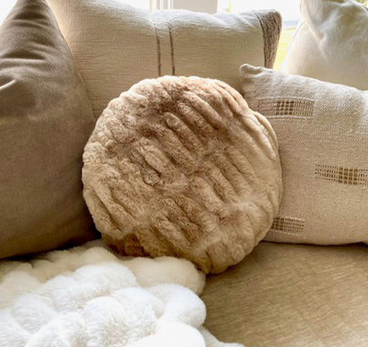 Marbled Faux Fur Round Pillow