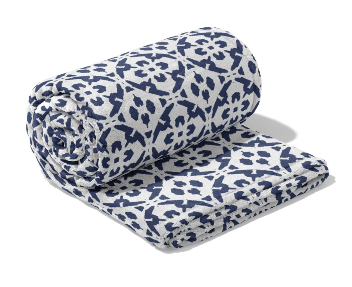 Laura Park Porto Tiles Navy Fleece Blanket