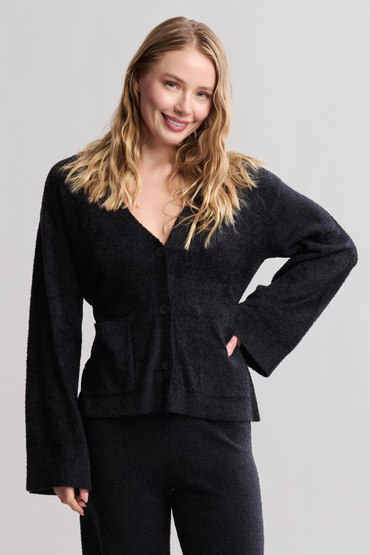 CozyChic Wide Sleeve Button Front Cardigan