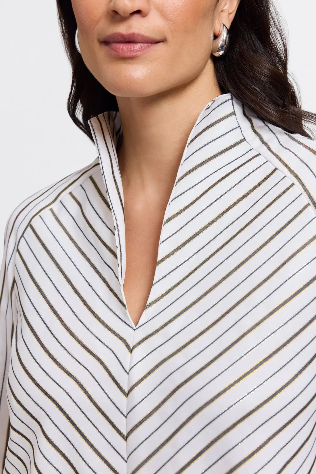 Daphne Metallic Stripe Long Sleeve Popover Shirt