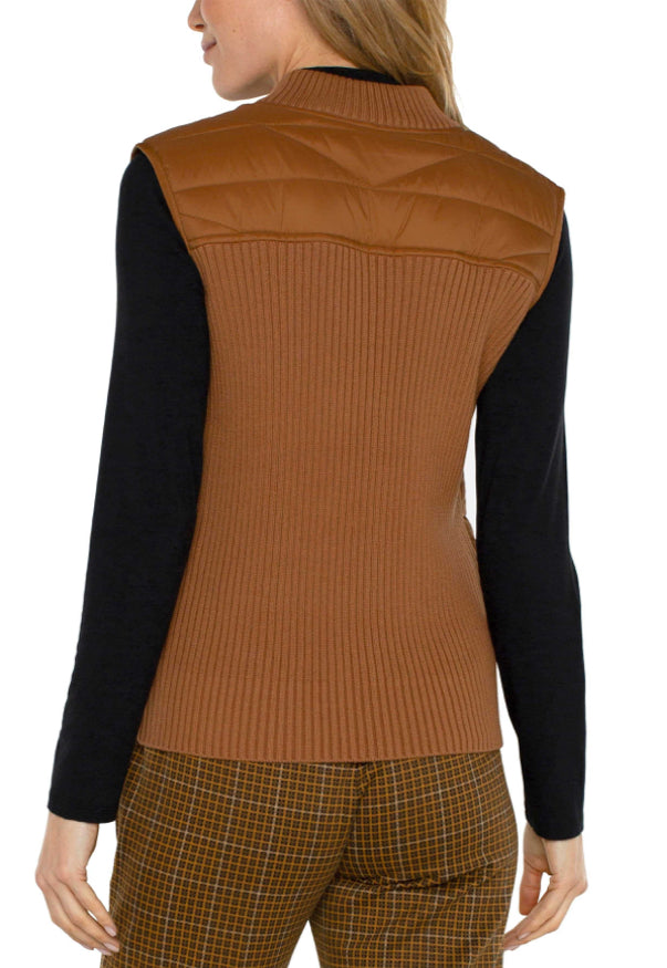 Sleeveless Quilted Full Zip Sweater Vest-Tumeric