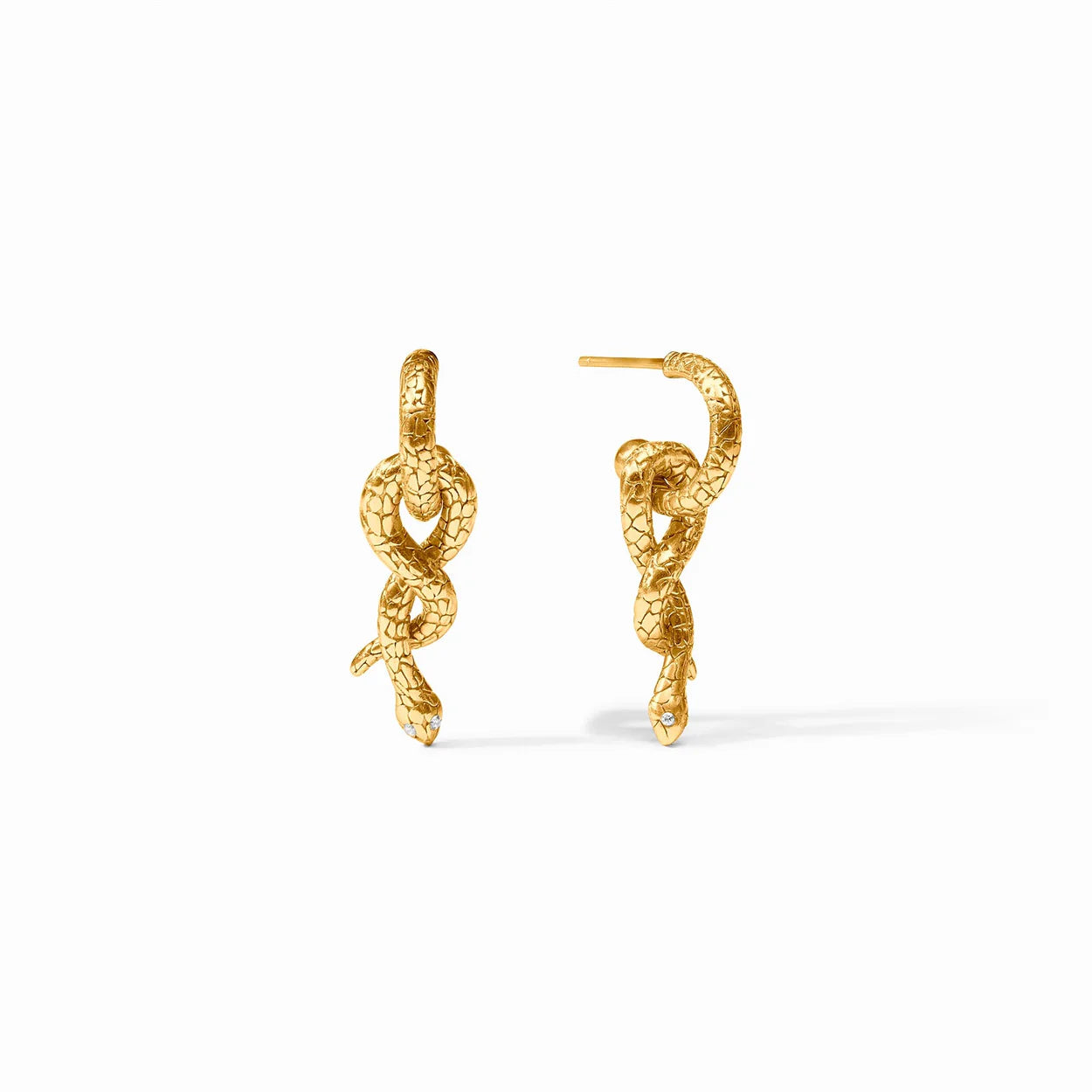 Snake Hoop & Charm Earrings-Gold