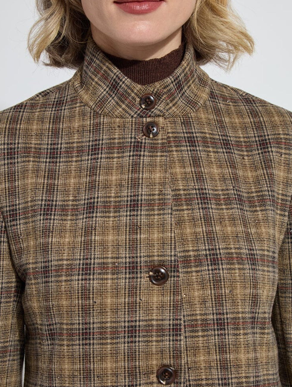 Marceline Convertible Collar Blazer -Brit Brushed Plaid