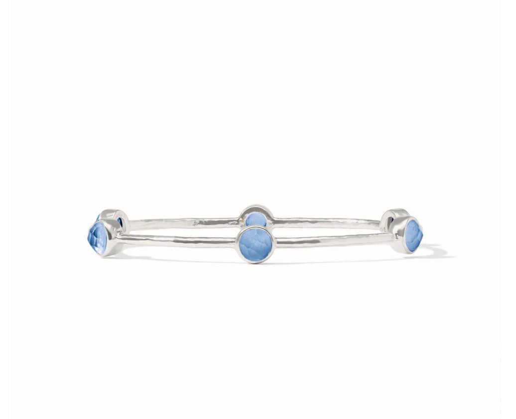 Milano Luxe Bangle - Silver - Iridescent Chalcedony Blue