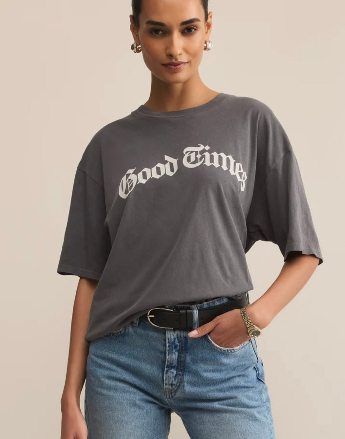 Good Times City Tee-Charcoal Moon