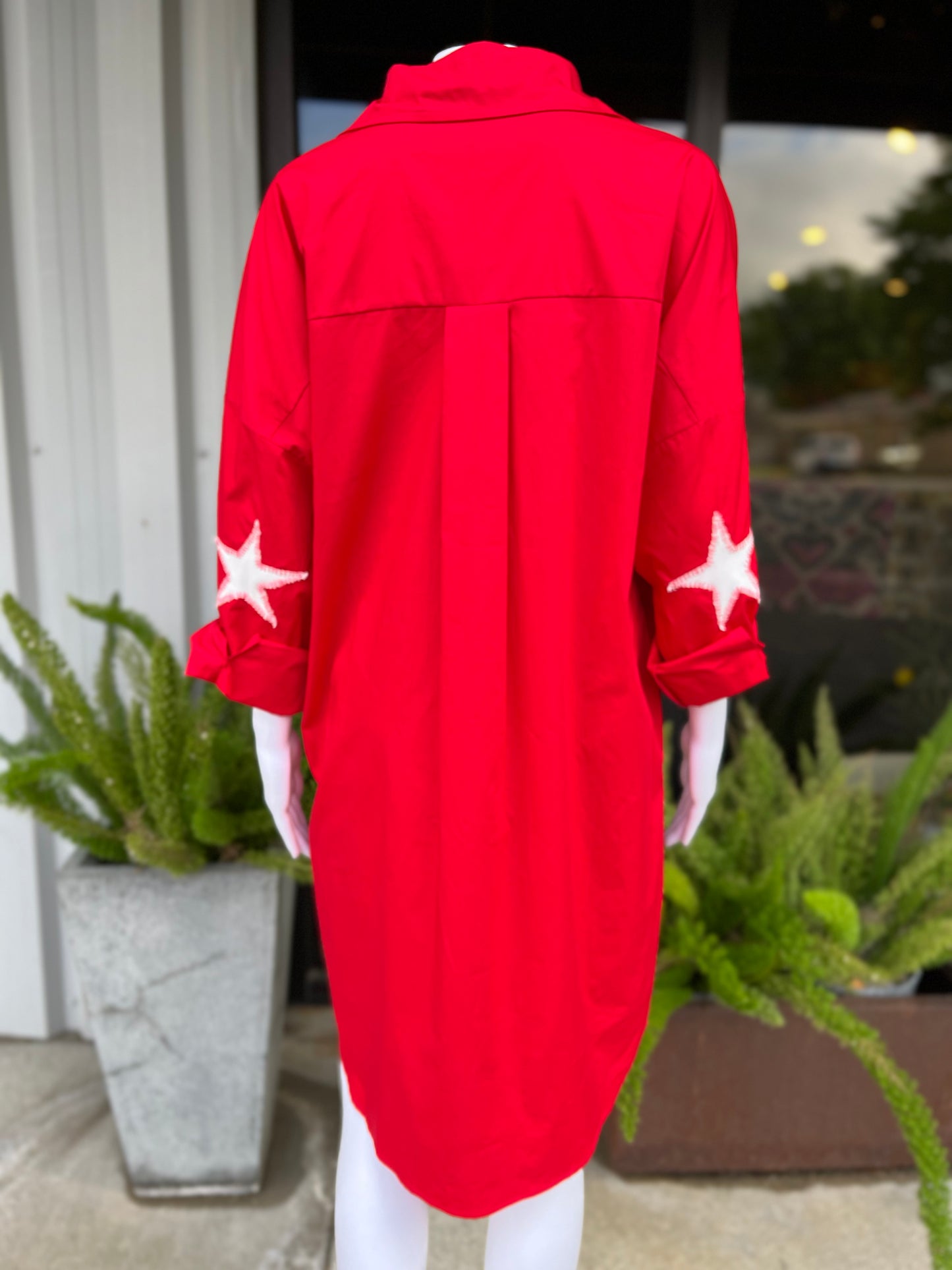 Preppy Star Elbow Dress - Red