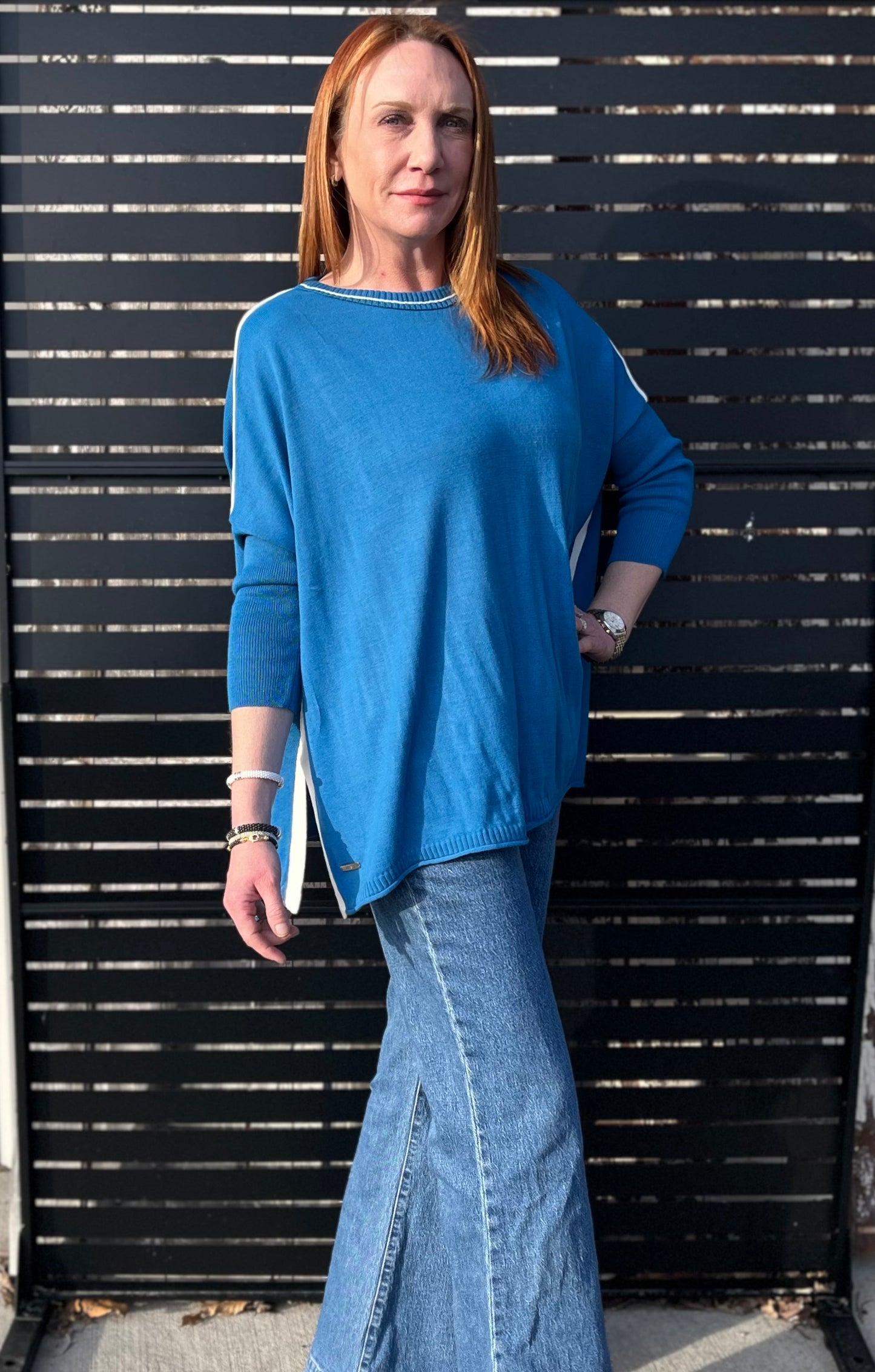 Catalina Crewneck Sweater-French Blue & White