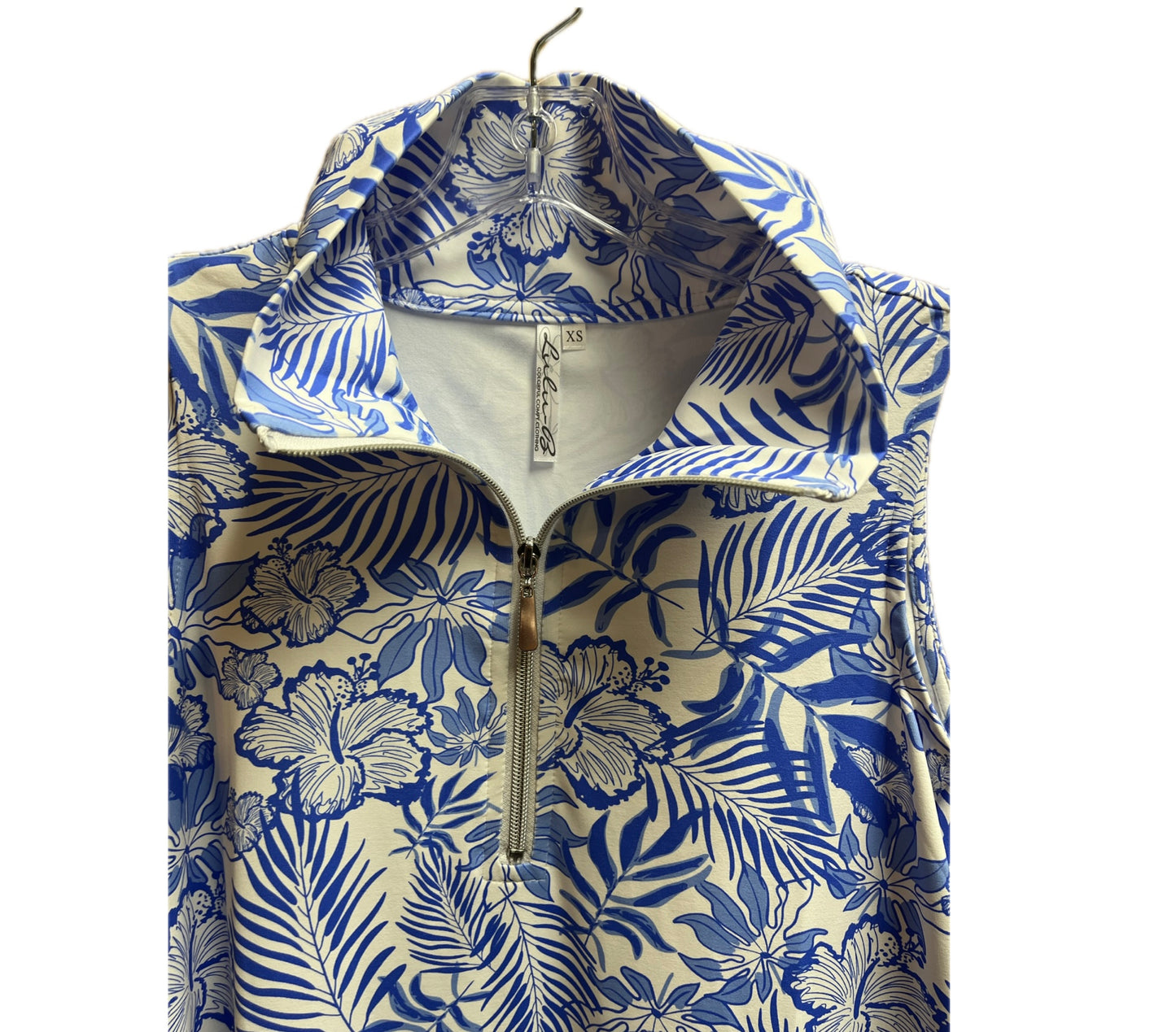 Sleeveless Zip Neck Dress-Blue/White