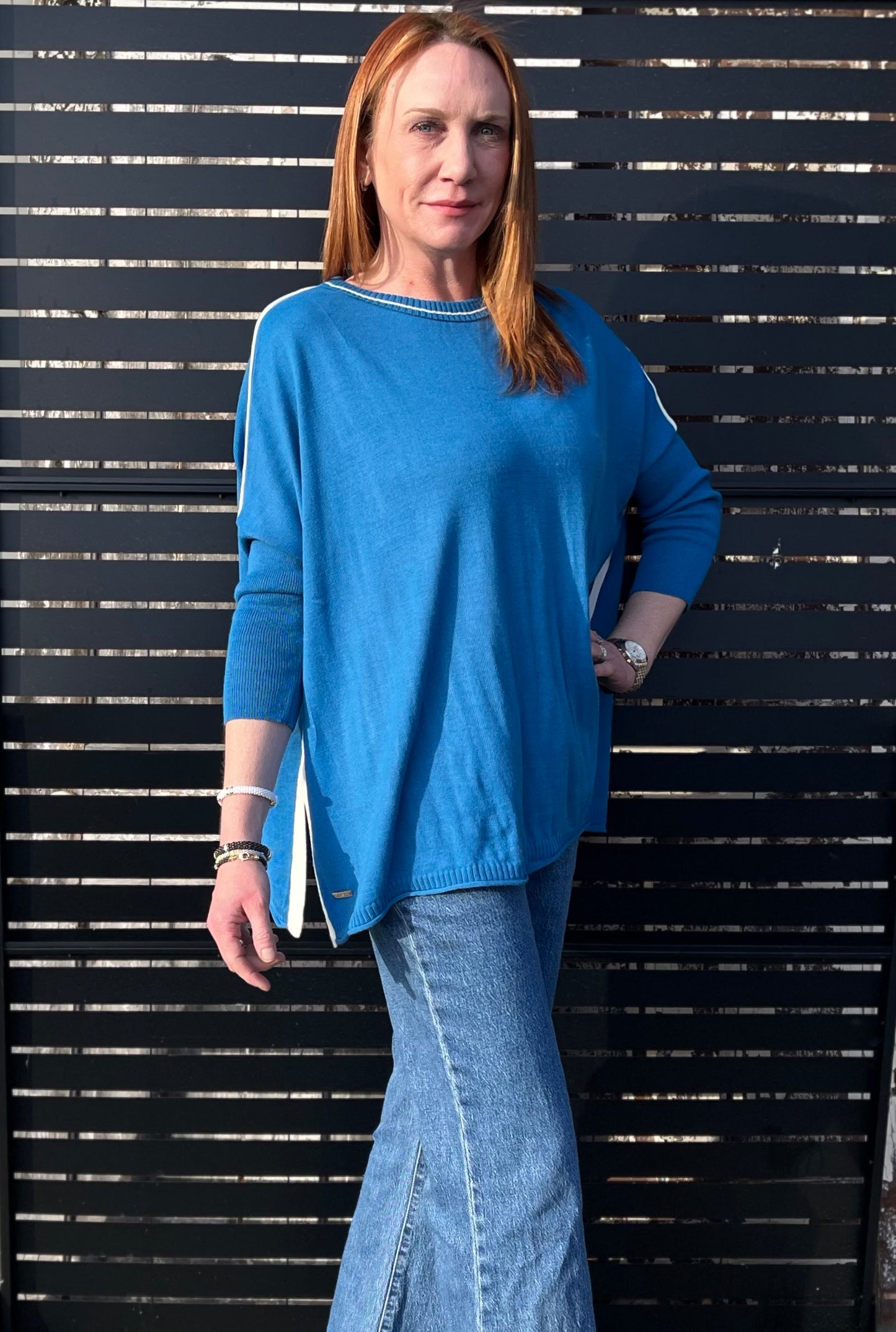 Catalina Crewneck Sweater-French Blue & White