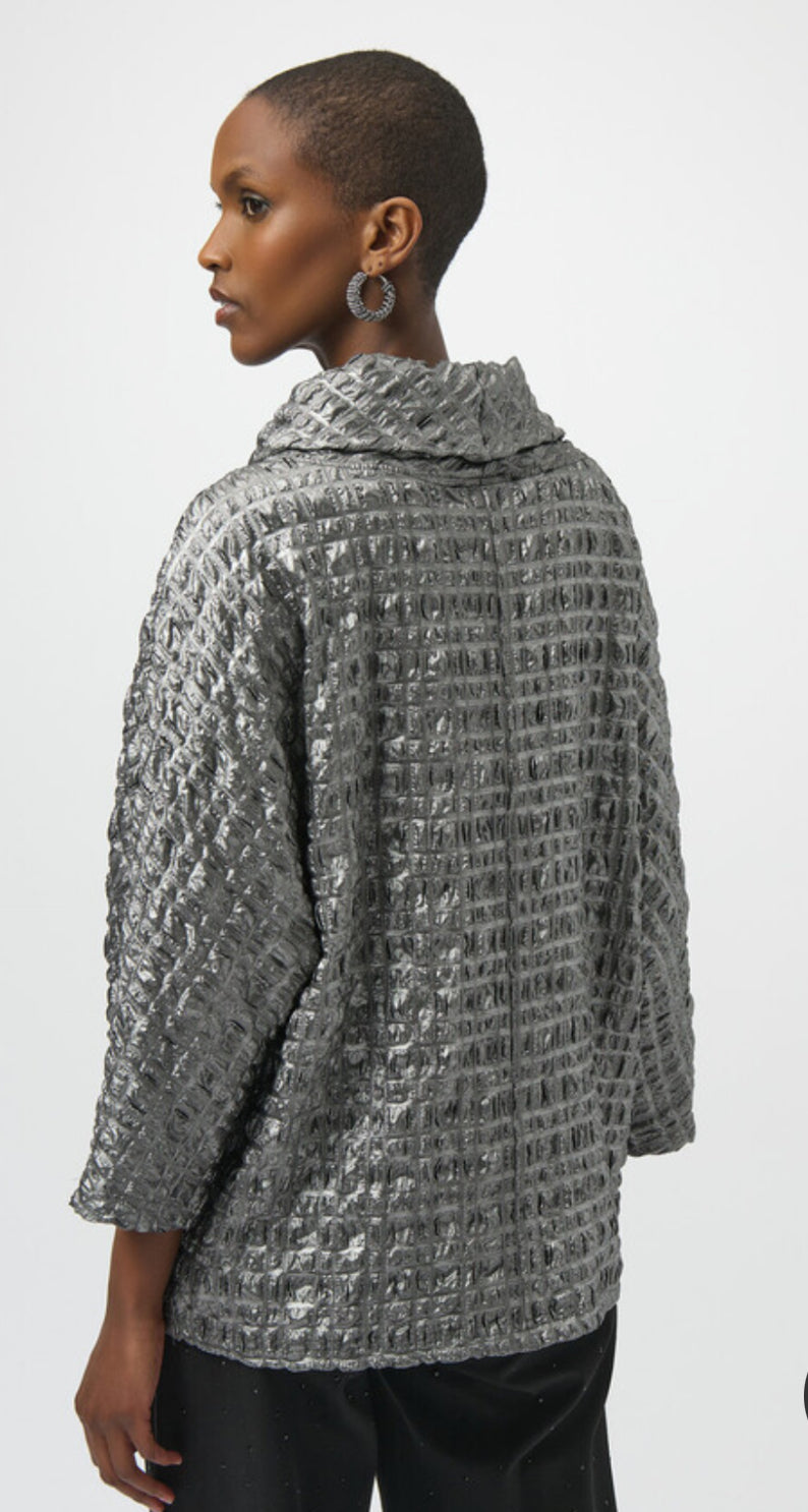 Metallic Cowl Neck Pullover