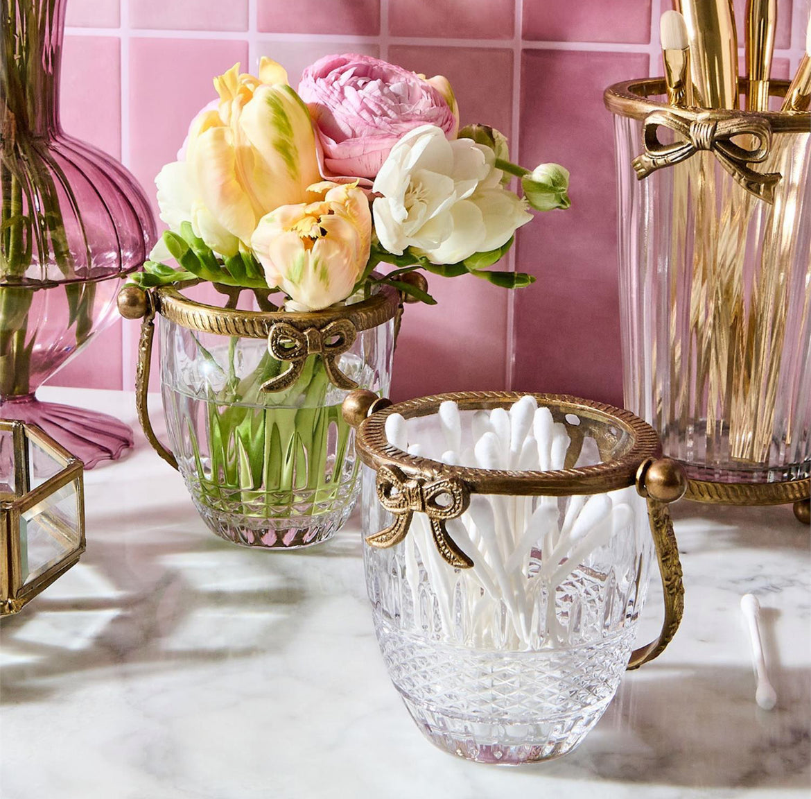 Antique Glass Bucket with Bow