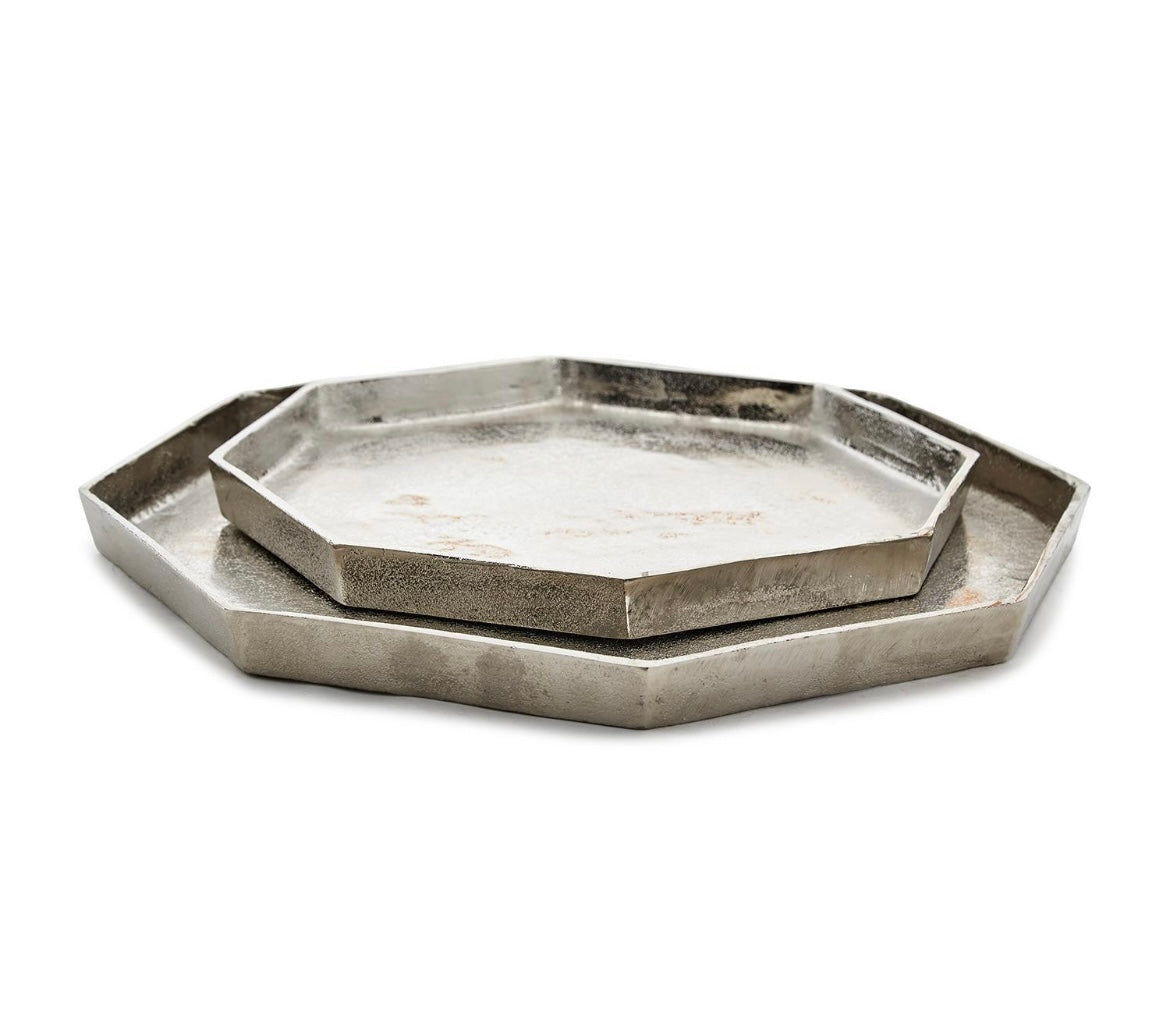Octagon Silver Tray Set of Two
