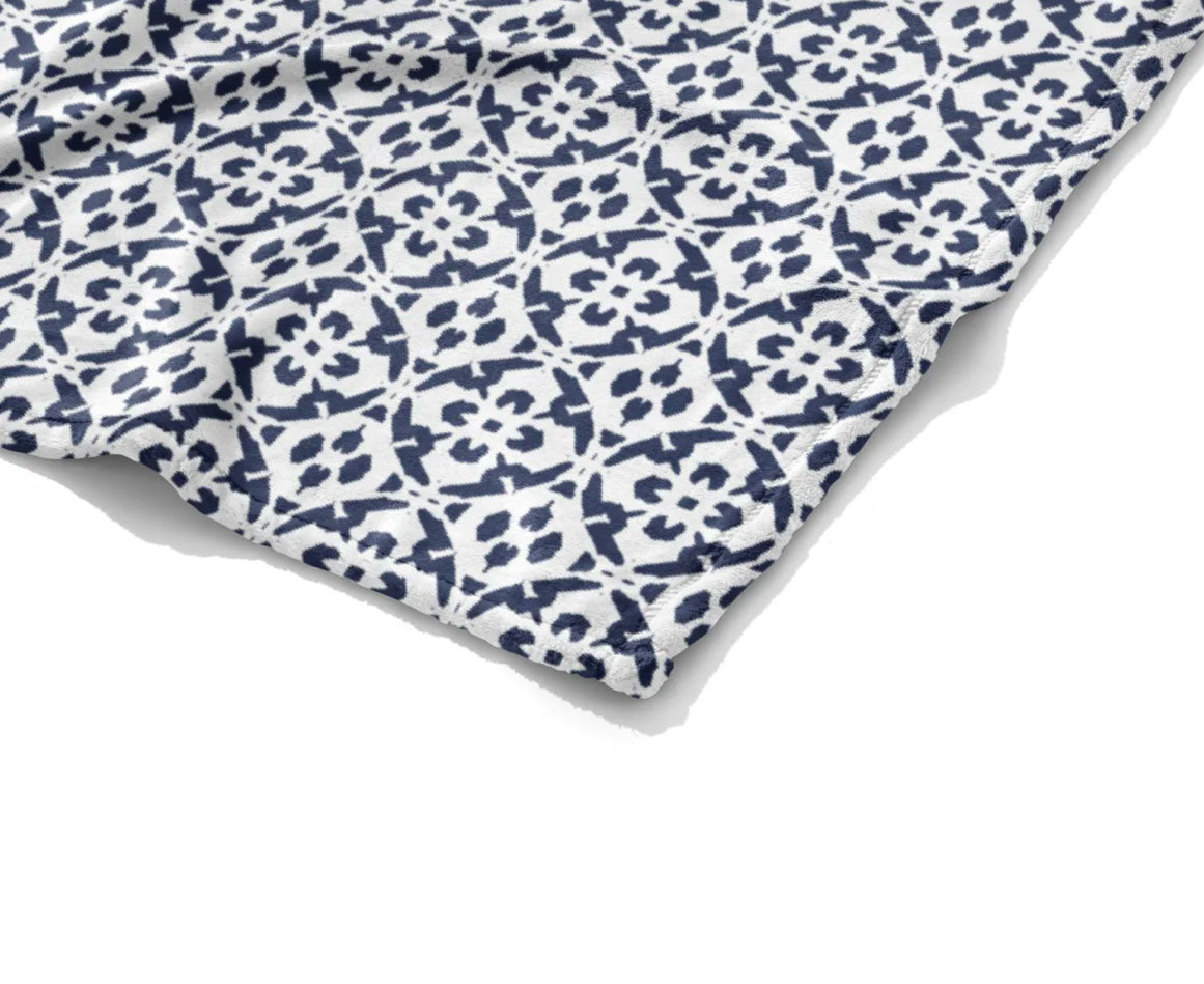 Laura Park Porto Tiles Navy Fleece Blanket