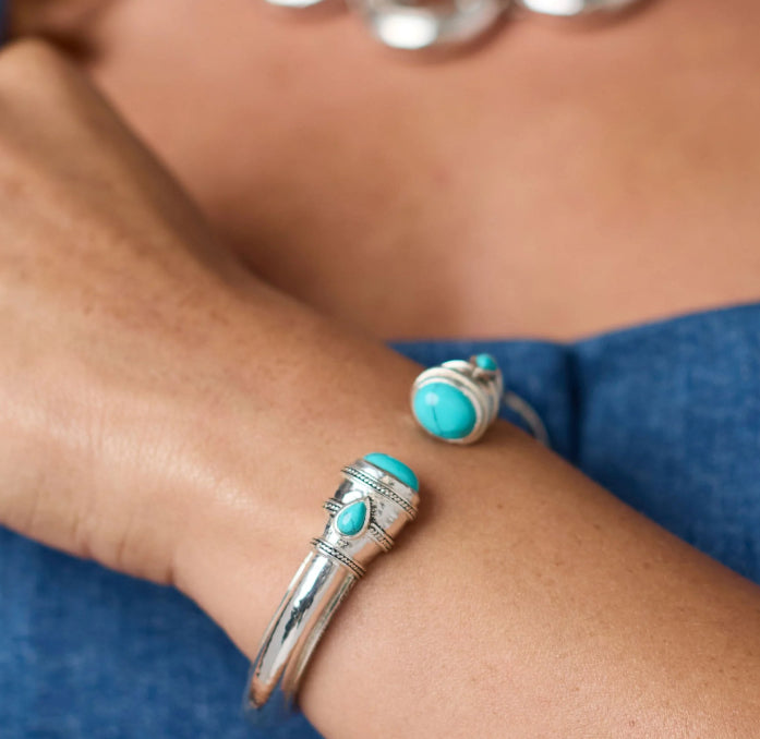 Cannes Demi Cuff-Silver with Turquoise
