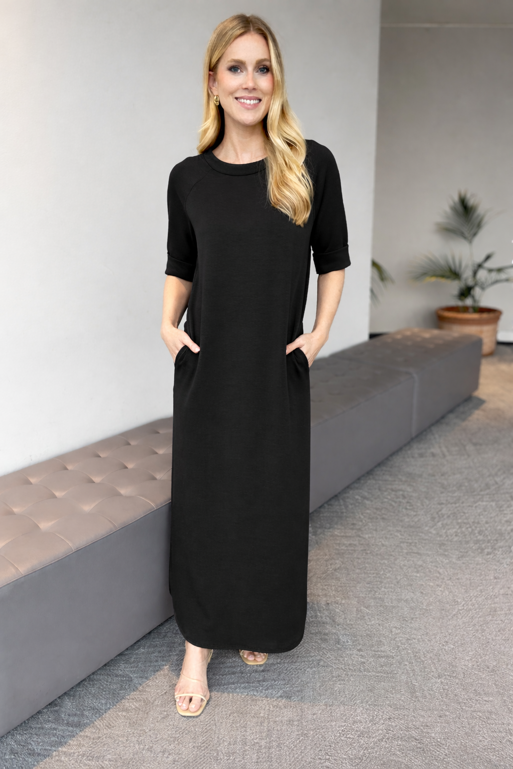 Scuba Midi Dress-Black