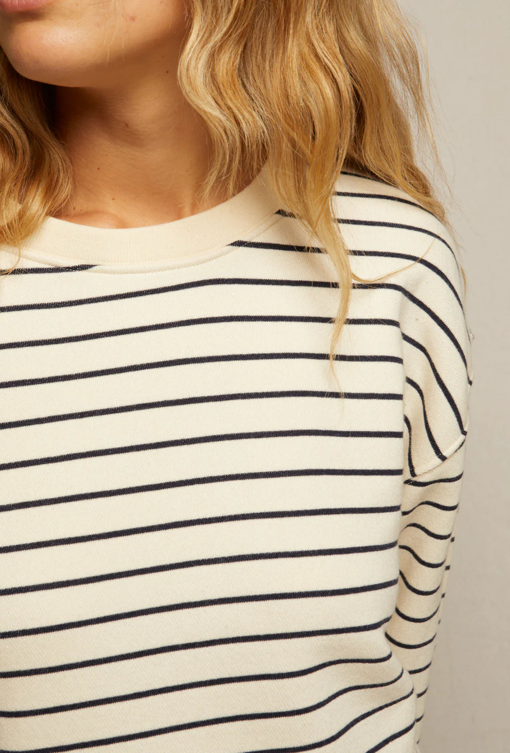 Tyler French Terry Pullover-Navy/Natural Stripe