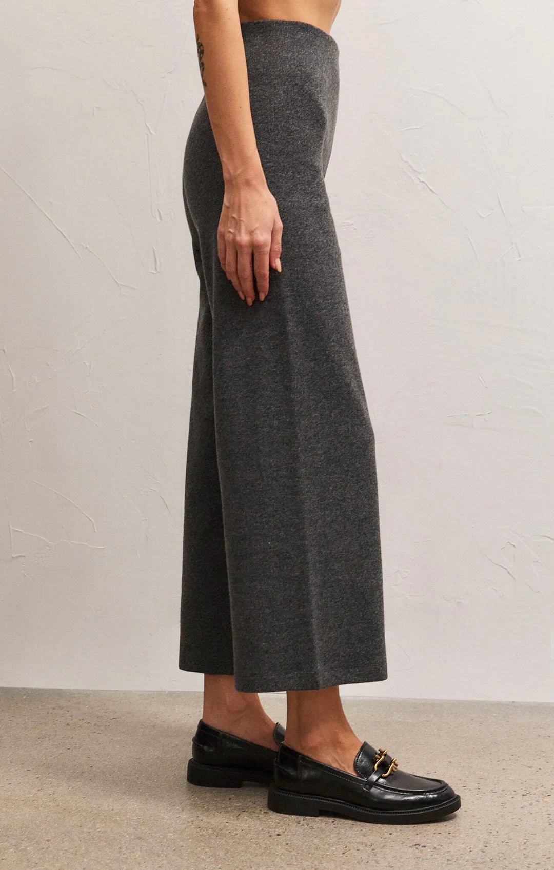 Delaney Brushed Rib Pant - Heather Charcoal