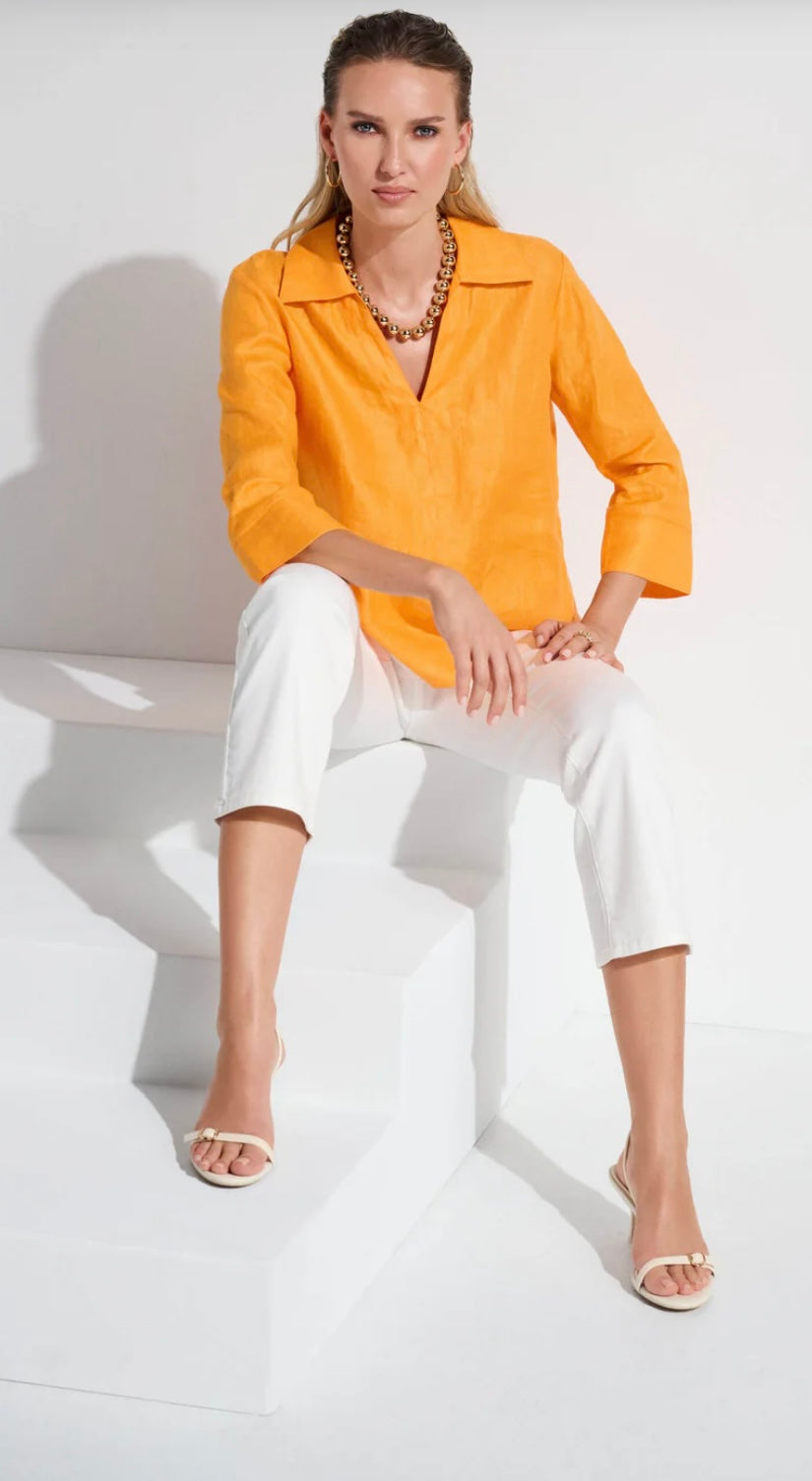 PALM SPRINGS LINEN BOXY TOP WITH SHIRT COLLAR