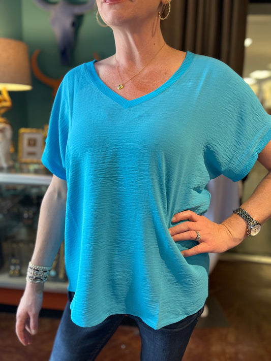 V Neck Rib Trim Top